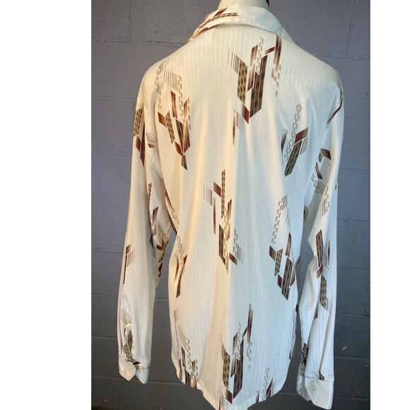 Vintage 70s Mr. Jan Polyester Disco Shirt Dagger Collar Abstract Earth Tones Med - Picture 8 of 10